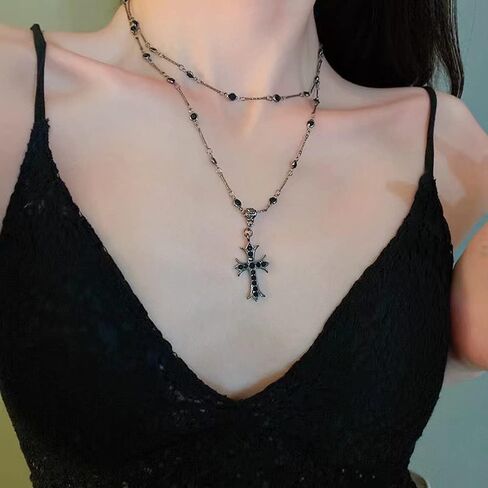 Z-Jeris Goth Cross Necklace, Goth Cross Choker,Gothic Cross Necklace,Beaded Cross Necklace,Gothic Jewelry for Women Girls in Kuwait
