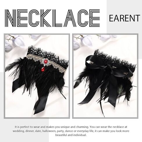 Earent القوطية الطبيعية ريشة طوق قلادة الدانتيل الأسود كريستال المختنق القلائد سلسلة هالوين حزب زي الاكسسوارات الرقبة مجوهرات للنساء والفتيات in Kuwait