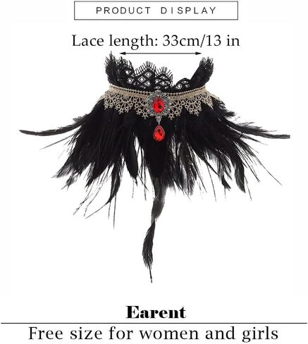 Earent القوطية الطبيعية ريشة طوق قلادة الدانتيل الأسود كريستال المختنق القلائد سلسلة هالوين حزب زي الاكسسوارات الرقبة مجوهرات للنساء والفتيات in Kuwait