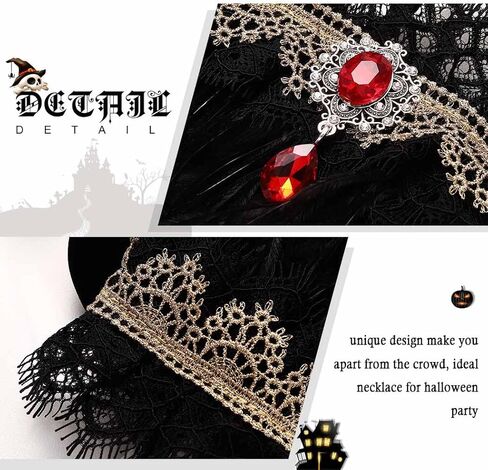 Earent القوطية الطبيعية ريشة طوق قلادة الدانتيل الأسود كريستال المختنق القلائد سلسلة هالوين حزب زي الاكسسوارات الرقبة مجوهرات للنساء والفتيات in Kuwait
