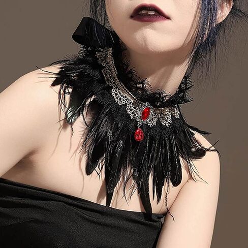 Earent القوطية الطبيعية ريشة طوق قلادة الدانتيل الأسود كريستال المختنق القلائد سلسلة هالوين حزب زي الاكسسوارات الرقبة مجوهرات للنساء والفتيات in Kuwait
