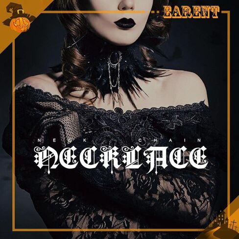 Earent القوطية الطبيعية ريشة طوق قلادة الدانتيل الأسود كريستال المختنق القلائد سلسلة هالوين حزب زي الاكسسوارات الرقبة مجوهرات للنساء والفتيات in Kuwait