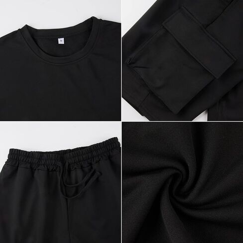 YawYews Men's 2 Piece Outfits Casual Tracksuit Cargo Shorts Summer Athletic Drop Shoulder Sleeve Sportwear Set in Kuwait