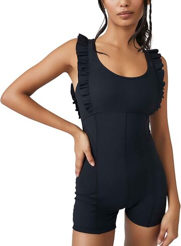 Free People Ruffle Me Up Rompers Black SM (Women's 4-6) in Saudi Arabia