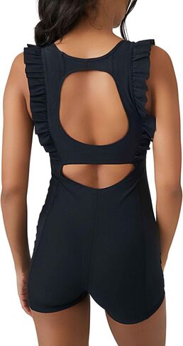 Free People Ruffle Me Up Rompers Black SM (Women's 4-6) in Saudi Arabia