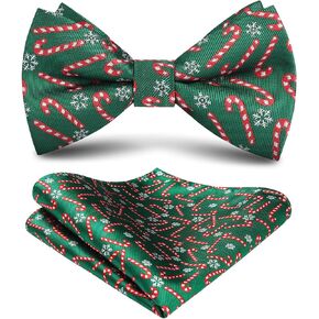 HISDERN Christmas Bow Tie and Pocket Square Set Pre Tied Bowties for Men Xmas Festival Woven Bowtie with Handkerchief in Kuwait