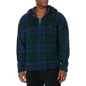 Nautica Men's Printed Faux Shearling Quarter-Zip Hoodie