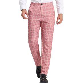 بنطال رسمي منقوش للرجال من Lars Amadeus، بنطال مربعات مطاطي من الأمام ومسطح للعمل in Kuwait