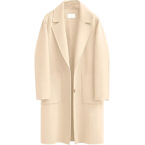 اومون معاطف صوف للنساء بياقة مدببة بازرار متوسطة الطول معاطف البازلاء الدافئة السميكة in Kuwait