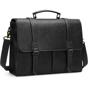 Messenger Bag for Men 15.6 Inch Vintage Leather Briefcase Waterproof Laptop Bag Large Satchel Shoulder Bag Office Work Business College Computer Bag, Black in Saudi Arabia