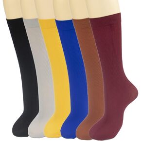 KLCM 6 Pairs Super Stretchy Opaque Knee High Pretty Dress Sock for Women, Brilliant Colors, Aesthetic Comfy Trouser Nylon Socks, Multicolor in Kuwait