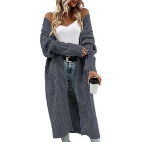 Onedreamer Womens Long Cardigan Cable Knit Open Front Long Sleeve Sweater Coats with Pockets