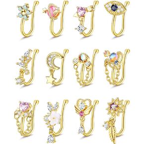 Subiceto 12Pcs Fake Nose Ring for Women Dangling Nose Cuffs Faux Clip on Nose Ring for Non Pierced Nose Gold in Kuwait