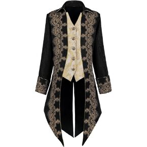 CARUHIF Men's Medieval Tailcoat Jacket Embroidery Vintage Gothic Steampunk Tuxedo
