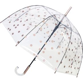 SMATI Paris - Lady’s Clear Birdcage Umbrella in Coppery Metallica color Dots – Transparent; Windproof; Auto open; Crystal style handle; French design; Dome shape umbrella in Kuwait