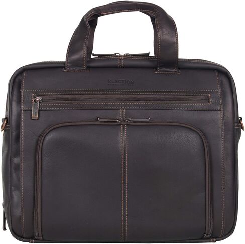 Kenneth Cole REACTION Out Of The Bag Manhattan Colombian Leather RFID 15.6" Laptop Briefcase, Brown in Saudi Arabia
