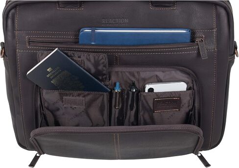 Kenneth Cole REACTION Out Of The Bag Manhattan Colombian Leather RFID 15.6" Laptop Briefcase, Brown in Saudi Arabia