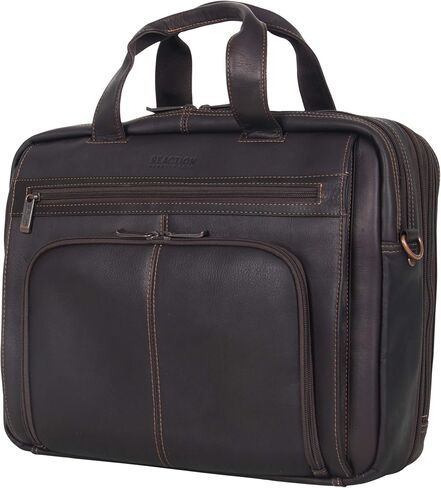 Kenneth Cole REACTION Out Of The Bag Manhattan Colombian Leather RFID 15.6" Laptop Briefcase, Brown in Saudi Arabia