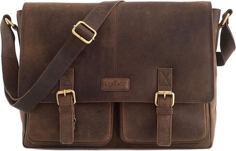 LEABAGS Leather Briefcases for Men - Genuine Leather Cambridge 15 Inch Laptop Bag - Messenger Bag Vintage Shoulder Bag in Kuwait