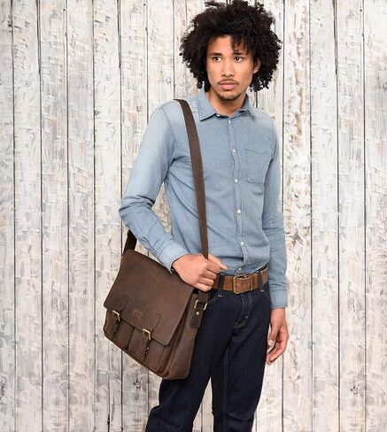 LEABAGS Leather Briefcases for Men - Genuine Leather Cambridge 15 Inch Laptop Bag - Messenger Bag Vintage Shoulder Bag in Kuwait