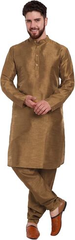 SKAVIJ Men's Art Silk Tunic Kurta Pyjama Casual Ethnic Dress Regular Fit in Saudi Arabia