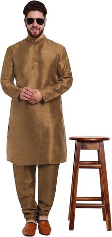 SKAVIJ Men's Art Silk Tunic Kurta Pyjama Casual Ethnic Dress Regular Fit in Saudi Arabia