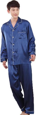 ZUEVI Men's Stain Pajamas set Classic Silk like Sleepwear Set Button-Down Loungwear Pj Sets in Saudi Arabia