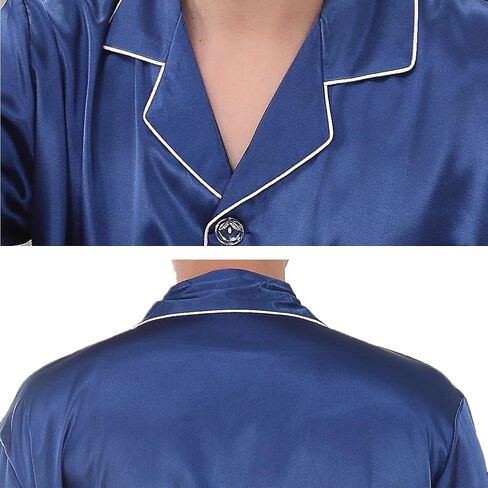 ZUEVI Men's Stain Pajamas set Classic Silk like Sleepwear Set Button-Down Loungwear Pj Sets in Saudi Arabia