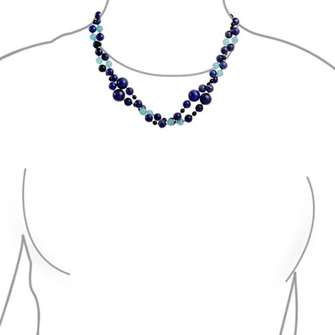 Bling Jewelry Long Wrap Around Layer Blue Shades Aqua Quartz Blue Lapis Black Onyx Gemstone Ball Bead Strand Necklace For Women 40 Inch in Kuwait