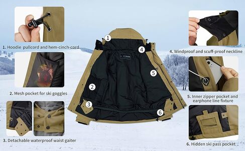 Actleis Men's Waterproof Snowboarding Jacket Winter Warm Windproof Ski Snow Coat With Hood in Kuwait