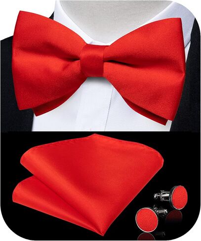 DiBanGu 3PCS Bow Ties for Men Pre-Tied Bow Tie and Pocket Square Set Adjustable Solid Satin Formal Tuxedo Bow Tie Wedding in Saudi Arabia