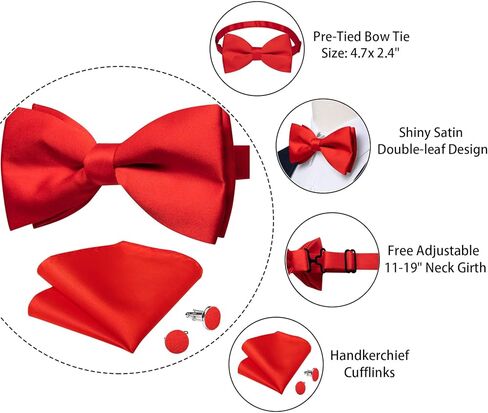 DiBanGu 3PCS Bow Ties for Men Pre-Tied Bow Tie and Pocket Square Set Adjustable Solid Satin Formal Tuxedo Bow Tie Wedding in Saudi Arabia