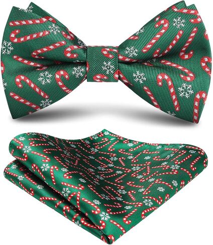 HISDERN Christmas Bow Tie and Pocket Square Set Pre Tied Bowties for Men Xmas Festival Woven Bowtie with Handkerchief in Kuwait