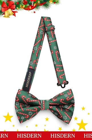 HISDERN Christmas Bow Tie and Pocket Square Set Pre Tied Bowties for Men Xmas Festival Woven Bowtie with Handkerchief in Kuwait