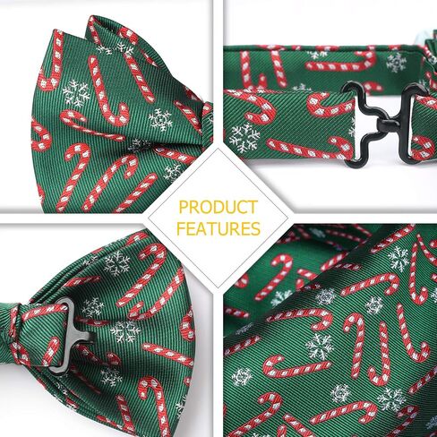 HISDERN Christmas Bow Tie and Pocket Square Set Pre Tied Bowties for Men Xmas Festival Woven Bowtie with Handkerchief in Kuwait