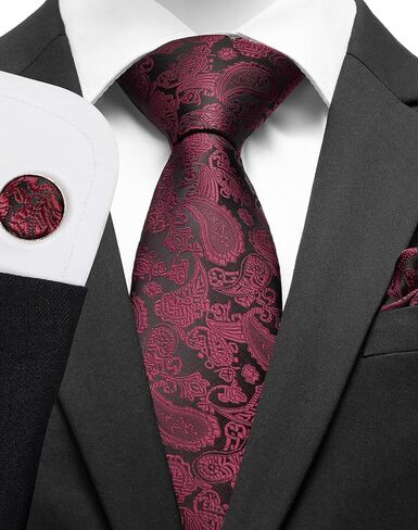 HBselect العلاقات للرجال بيزلي التعادل وجيب الكلاسيكية الأزهار الرجال العلاقات منديل أزرار أكمام مجموعة الزفاف ربطة العنق in Kuwait