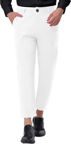 Lars Amadeus Solid Color Cropped Business Dress Pants for Men's Skinny Flat Front Suit Trousers in Kuwait