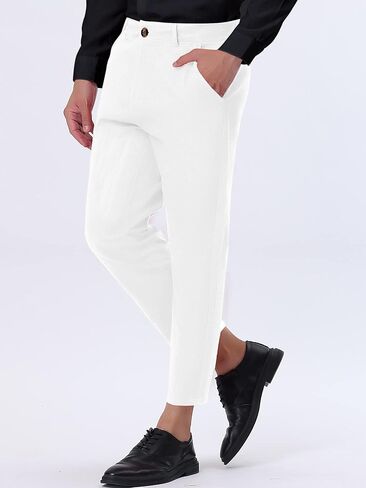 Lars Amadeus Solid Color Cropped Business Dress Pants for Men's Skinny Flat Front Suit Trousers in Kuwait