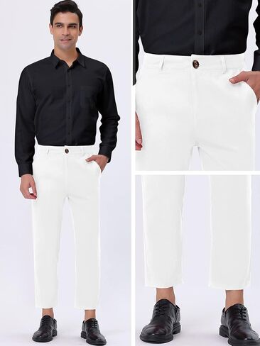 Lars Amadeus Solid Color Cropped Business Dress Pants for Men's Skinny Flat Front Suit Trousers in Kuwait