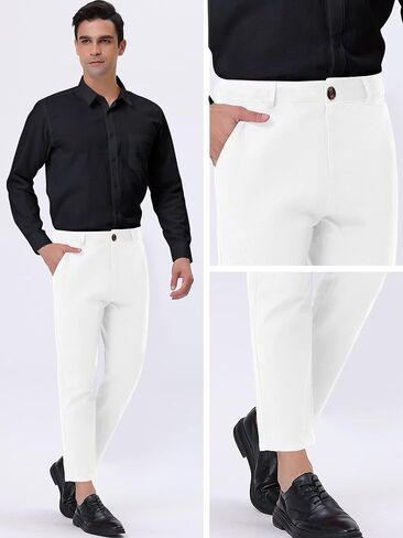 Lars Amadeus Solid Color Cropped Business Dress Pants for Men's Skinny Flat Front Suit Trousers in Kuwait