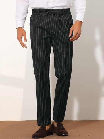 Lars Amadeus Formal Striped Dress Pants for Men's Slim Fit Flat Front Office Business Trousers in Saudi Arabia