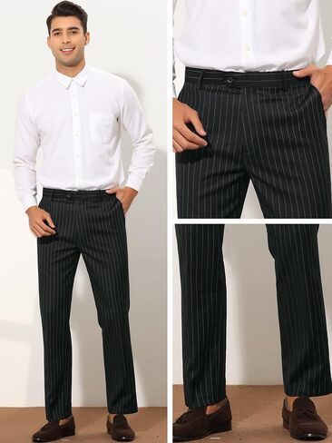 Lars Amadeus Formal Striped Dress Pants for Men's Slim Fit Flat Front Office Business Trousers in Saudi Arabia