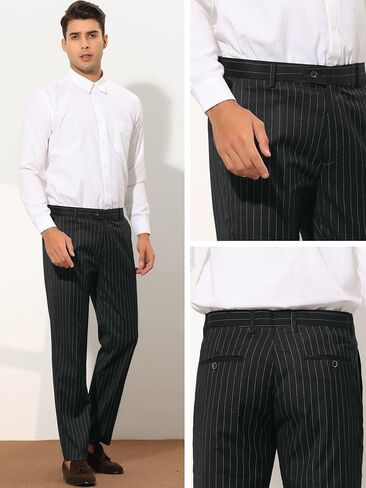Lars Amadeus Formal Striped Dress Pants for Men's Slim Fit Flat Front Office Business Trousers in Saudi Arabia
