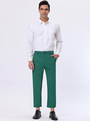 Lars Amadeus Solid Color Cropped Business Dress Pants for Men's Skinny Flat Front Suit Trousers in Kuwait