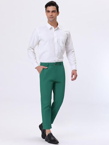 Lars Amadeus Solid Color Cropped Business Dress Pants for Men's Skinny Flat Front Suit Trousers in Kuwait