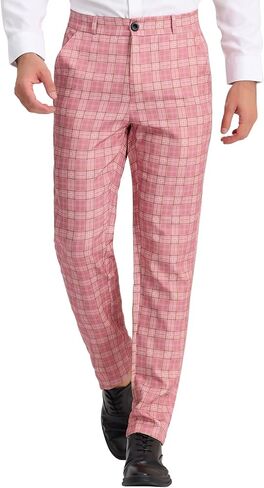 بنطال رسمي منقوش للرجال من Lars Amadeus، بنطال مربعات مطاطي من الأمام ومسطح للعمل in Kuwait