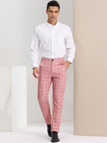 بنطال رسمي منقوش للرجال من Lars Amadeus، بنطال مربعات مطاطي من الأمام ومسطح للعمل in Kuwait