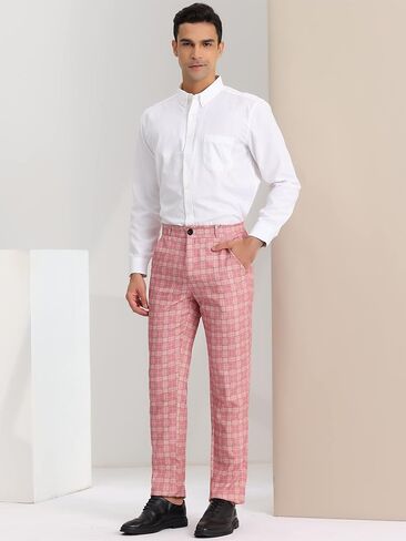 بنطال رسمي منقوش للرجال من Lars Amadeus، بنطال مربعات مطاطي من الأمام ومسطح للعمل in Kuwait