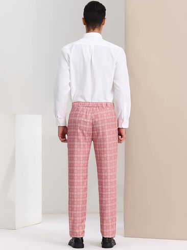 بنطال رسمي منقوش للرجال من Lars Amadeus، بنطال مربعات مطاطي من الأمام ومسطح للعمل in Kuwait