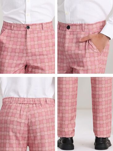 بنطال رسمي منقوش للرجال من Lars Amadeus، بنطال مربعات مطاطي من الأمام ومسطح للعمل in Kuwait